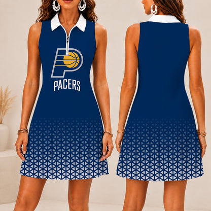 FINAL SALE - NEW CUSTOMIZED NBA06 IPA INDIANA PACERS  WOMEN'S ZIP SLEEVELESS POLO DRESS