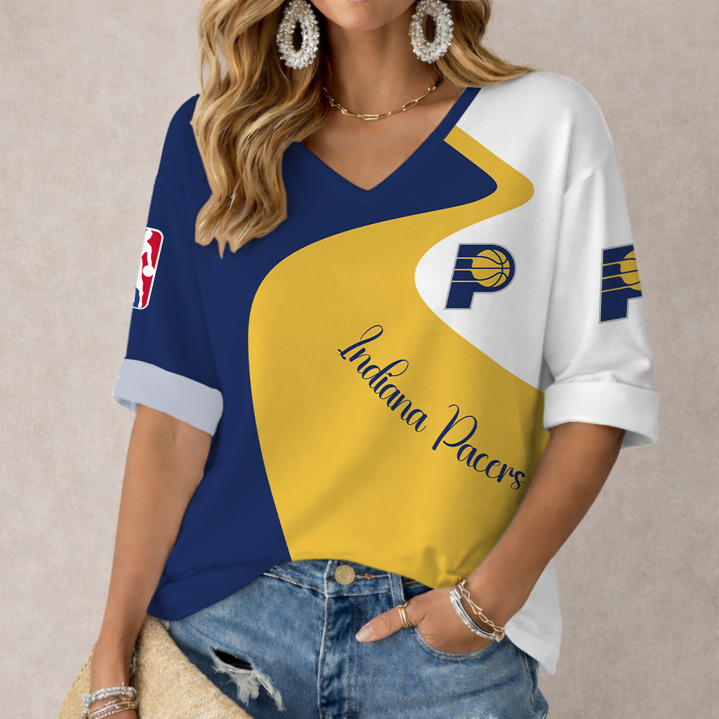 FINAL SALE - NEW CUSTOMIZED NBA06 IPA INDIANA PACERS WOMEN'S V-NECK LONG SLEEVE SHIRT