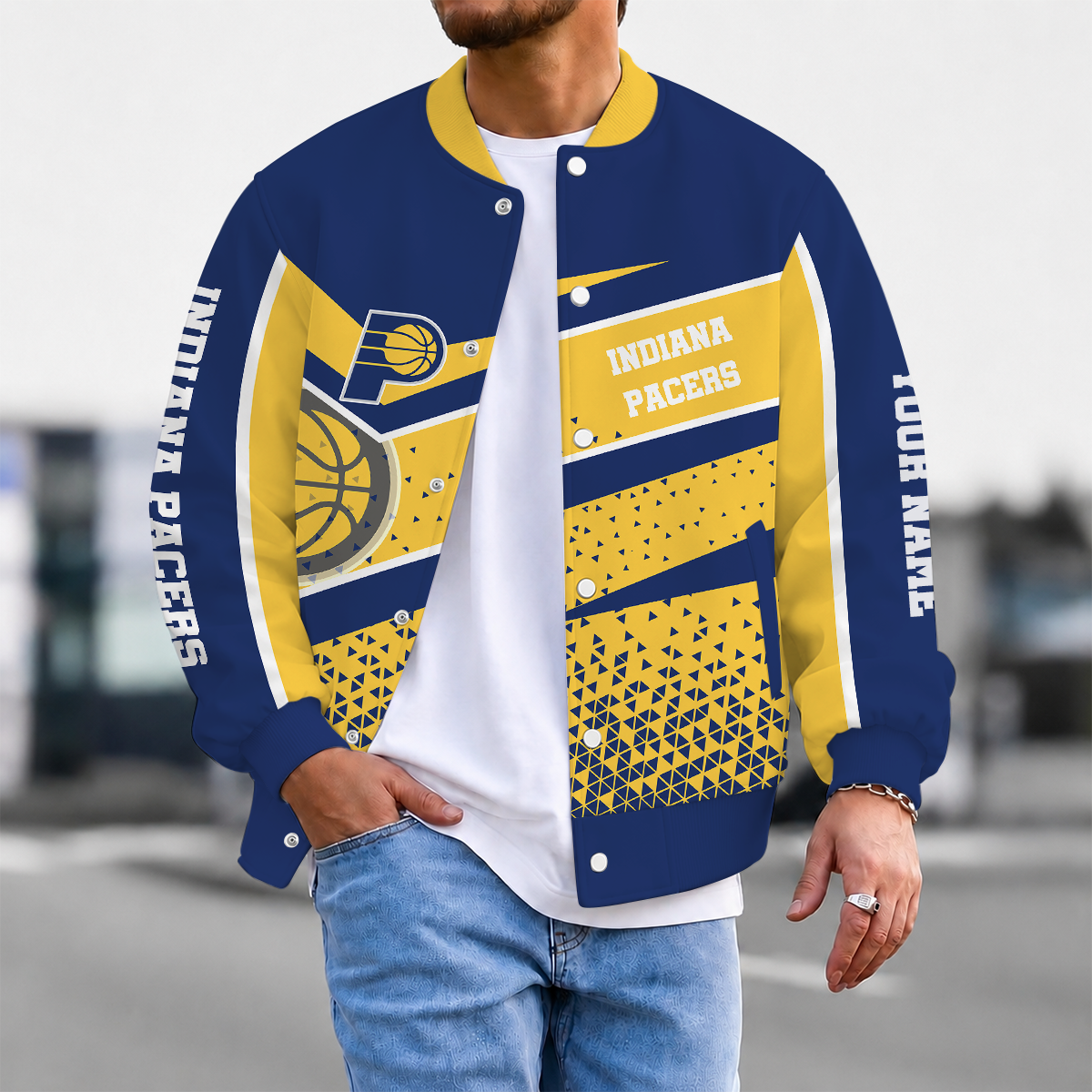 FLASH SALE - NEW CUSTOMIZED NBA06 IPA INDIANA PACERS BASEBALL JACKET, SATIN VARSITY JACKET