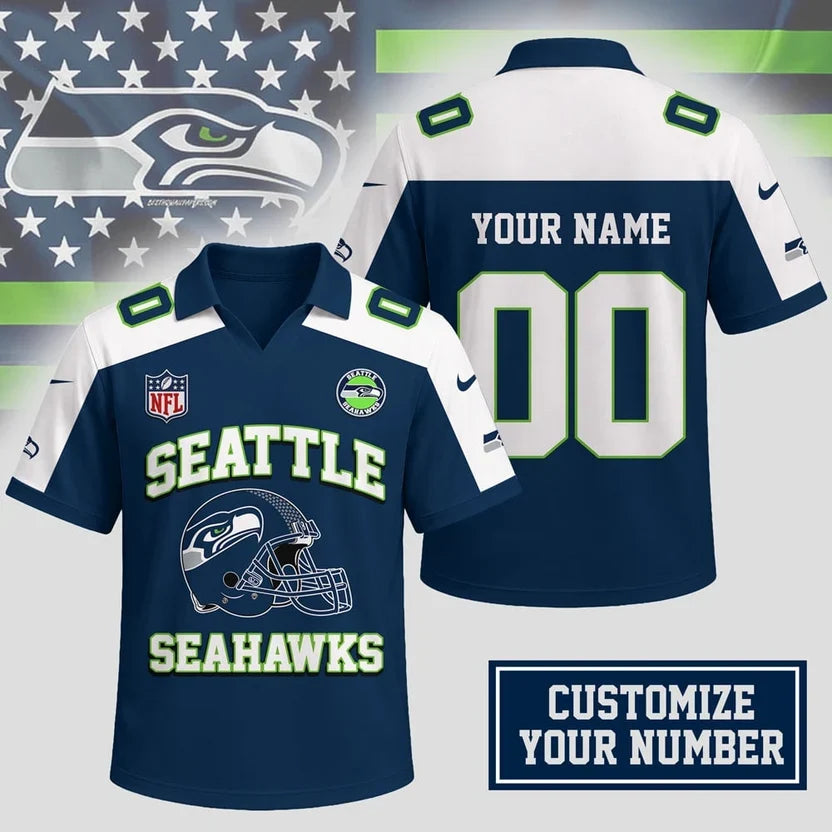 HOT DEAL - NEW CUSTOMIZED NFL06 SSH SEATTLE SEAHAWKS POLO SHIRT