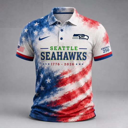LIMITED EDITION - NEW CUSTOMIZED NFL06 SSH SEATTLE SEAHAWKS USA 250TH ANNIVERSARY POLO SHIRT, ZIP POLO SHIRT & T-SHIRTS