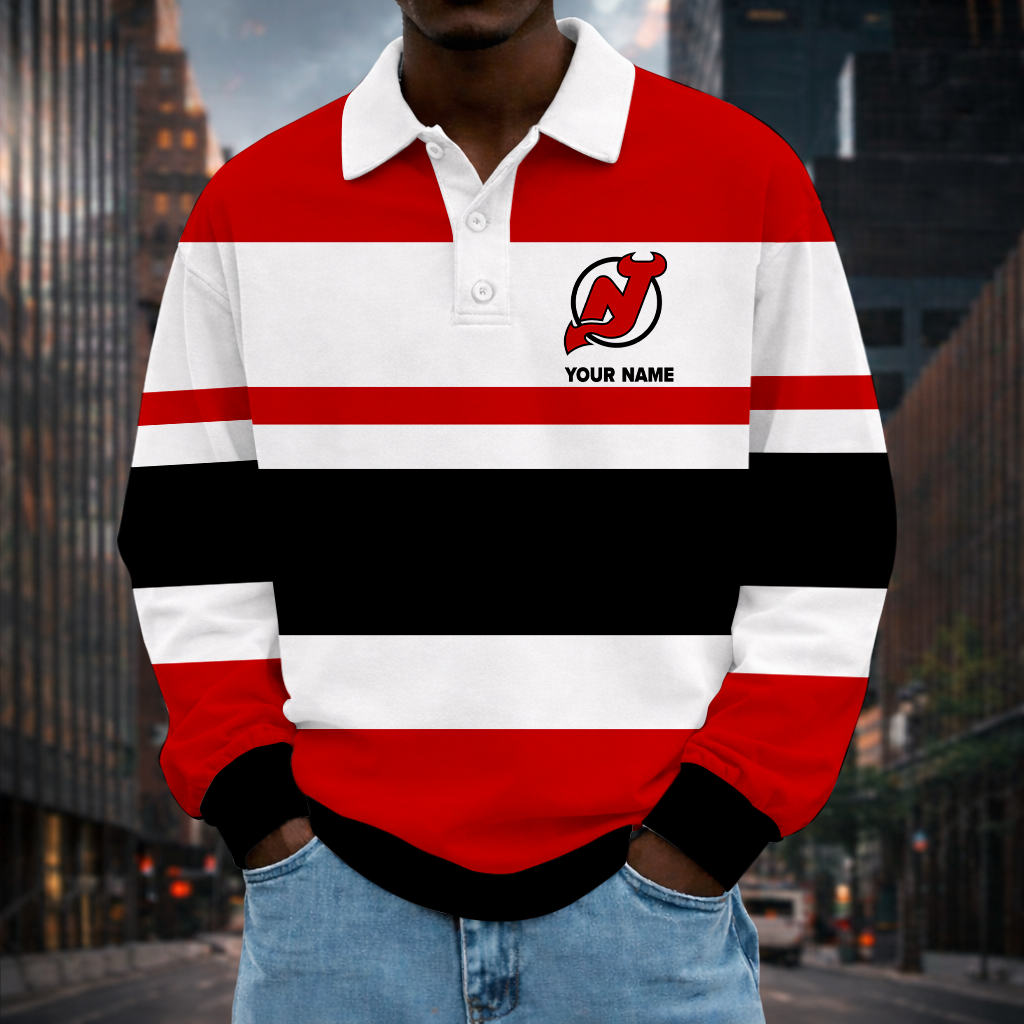 LIMITED EDITION - NEW CUSTOMIZED NHL06 NJD NJ DEVILS MEN LONG SLEEVE POLO