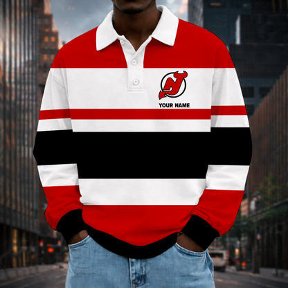 LIMITED EDITION - NEW CUSTOMIZED NHL06 NJD NJ DEVILS MEN LONG SLEEVE POLO