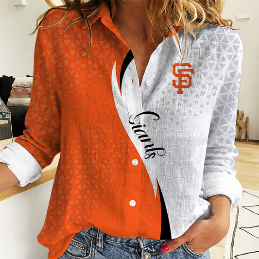 FINAL SALE - NEW CUSTOMIZED MLB06 SFG SAN FRANCISCO GIANTS WOMEN CASUAL SHIRT