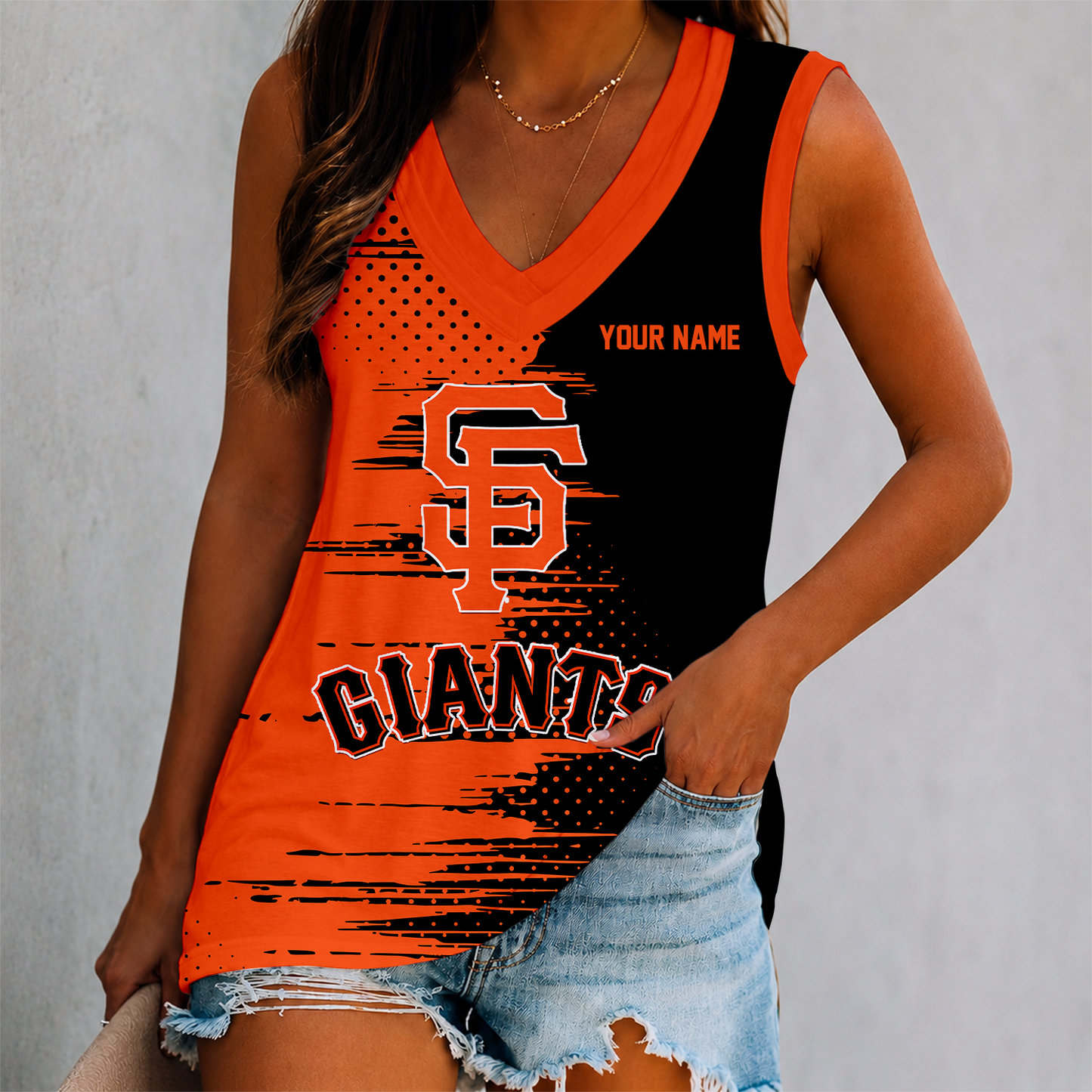 FINAL SALE - NEW CUSTOMIZED MLB06 SFG SAN FRANCISCO GIANTS WOMEN'S V-NECK TANK TOP