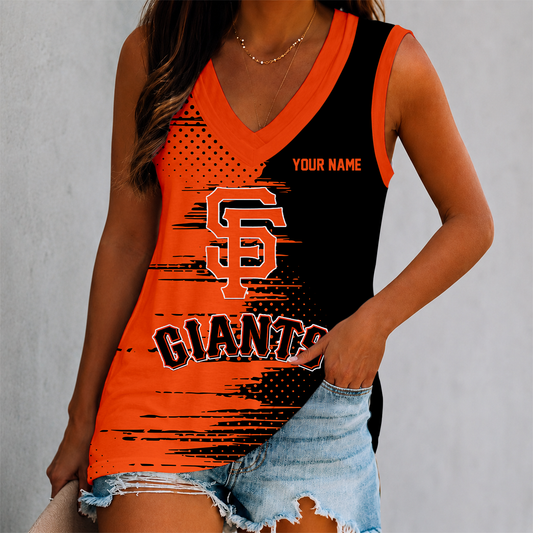FINAL SALE - NEW CUSTOMIZED MLB06 SFG SAN FRANCISCO GIANTS WOMEN'S V-NECK TANK TOP