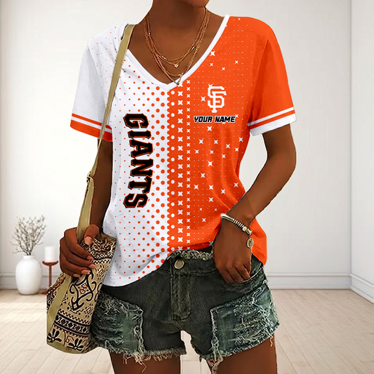 FINAL SALE - NEW CUSTOMIZED MLB06 SFG SAN FRANCISCO GIANTS V-NECK FEMALE SHIRT