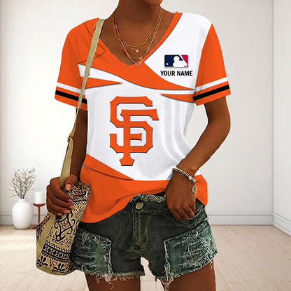 LIMITED EDITION - NEW CUSTOMIZED MLB06 SFG SAN FRANCISCO GIANTS V-NECK FEMALE SHIRT