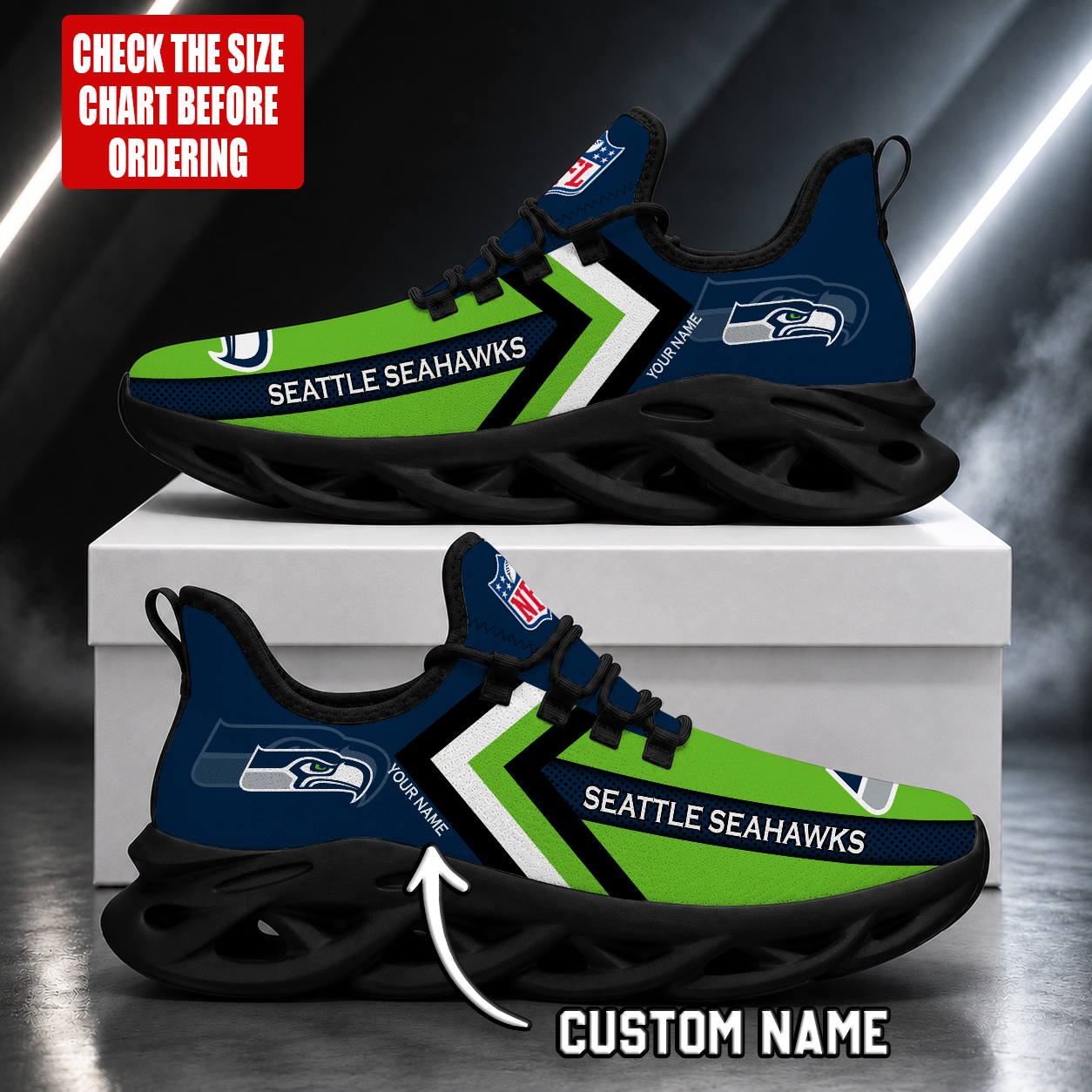 FINAL SALE - NEW CUSTOMIZED NFL06 SSH SEATTLE SEAHAWKS UNISEX MAX SOUL SHOES