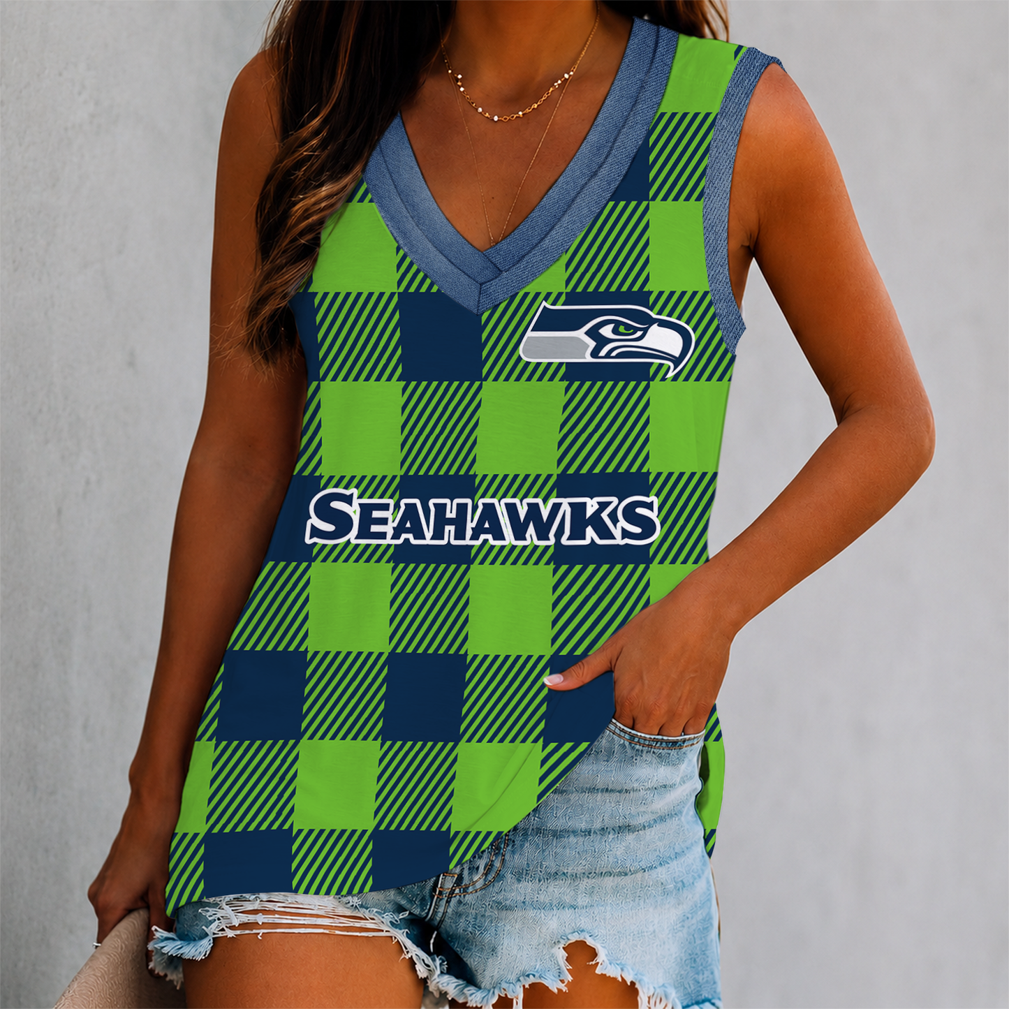 FLASH SALE - NEW CUSTOMIZED NFL06 SSH SEATTLE SEAHAWKS WOMEN'S V-NECK TANK TOP