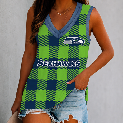 FLASH SALE - NEW CUSTOMIZED NFL06 SSH SEATTLE SEAHAWKS WOMEN'S V-NECK TANK TOP