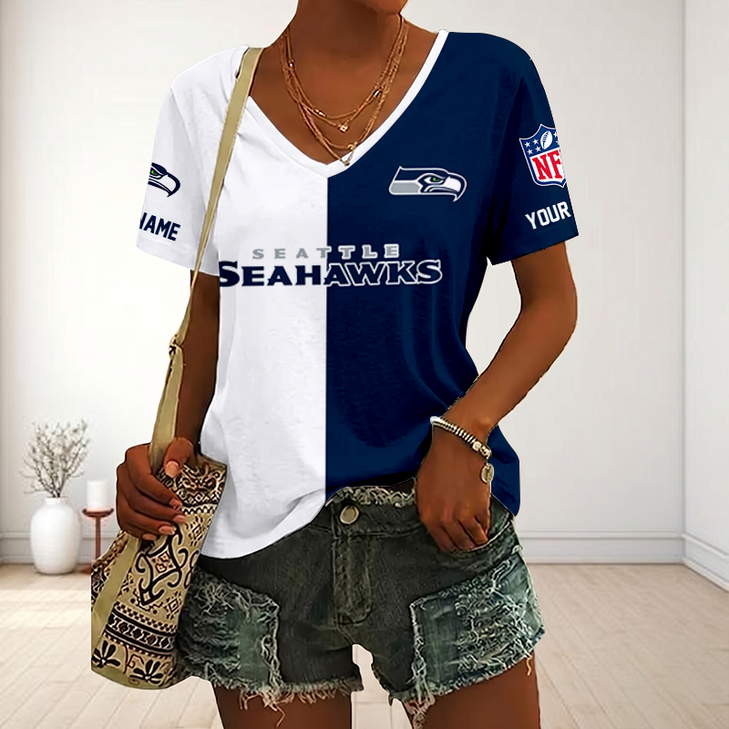 VIRAL EDITION - NEW CUSTOMIZED NFL06 SSH SEATLLE SEAHAWKS V-NECK FEMALE SHIRT