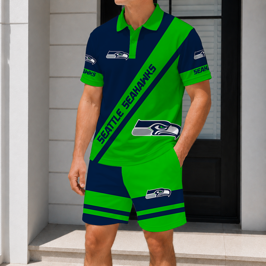 FINAL SALE - NEW CUSTOMIZED NFL06 SSH SEATTLE SEAHAWKS POLO SHIRT & SHORT PANTS SET