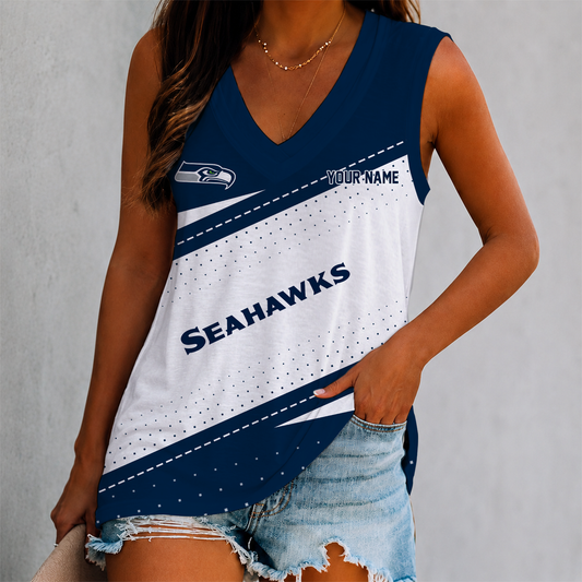 VIRAL EDITION - NEW CUSTOMIZED NFL06 SSH SEATTLE SEAHAWKS WOMEN'S V-NECK TANK TOP