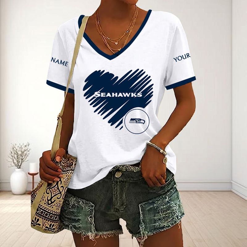 LIMITED EDITION - NEW CUSTOMIZED NFL06 SSH SEATLLE SEAHAWKS V-NECK FEMALE SHIRT