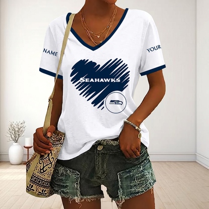 LIMITED EDITION - NEW CUSTOMIZED NFL06 SSH SEATLLE SEAHAWKS V-NECK FEMALE SHIRT