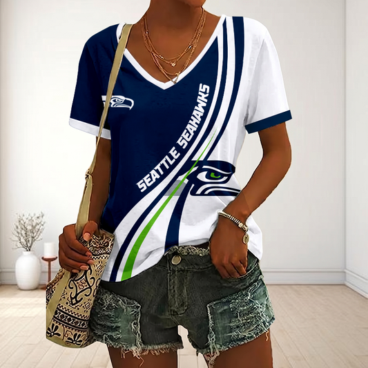 LIMITED EDITION - NEW CUSTOMIZED NFL06 SSH SEATLLE SEAHAWKS V-NECK FEMALE SHIRT
