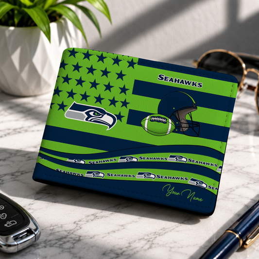 FINAL SALE - NEW CUSTOMIZED NFL06 SSH SEATTLE SEAHAWKS LEATHER WALLET