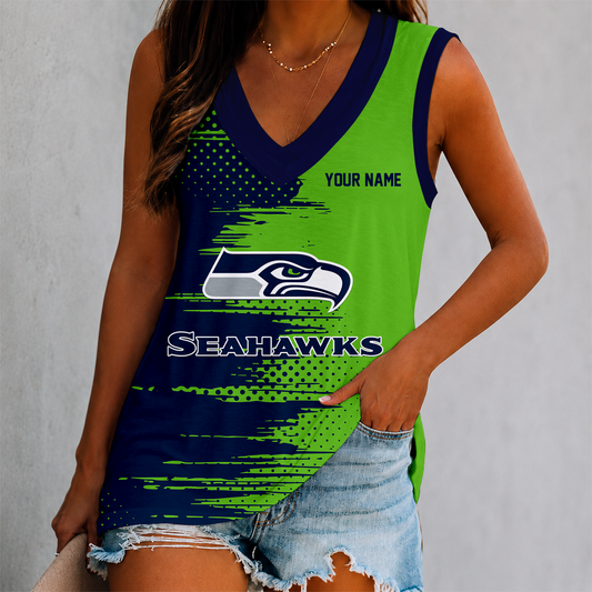 FINAL SALE - NEW CUSTOMIZED NFL06 SSH SEATTLE SEAHAWKS WOMEN'S V-NECK TANK TOP