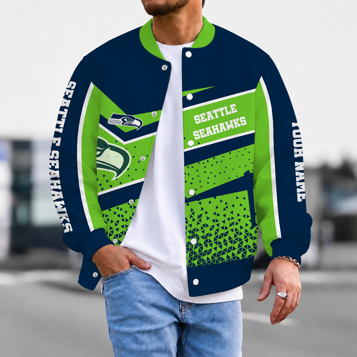 FLASH SALE - NEW CUSTOMIZED NFL06 SSH SEATTLE SEAHAWKS SATIN VARSITY & BASEBALL JACKET