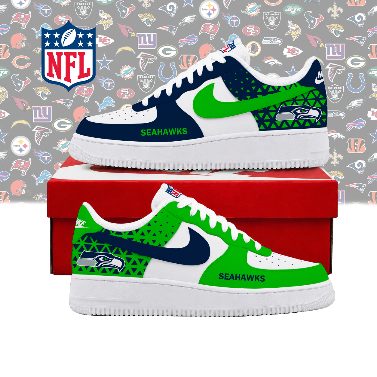 SPECIAL EDITION - NEW CUSTOMIZED NFL06 SSH SEATTLE SEAHAWKS AF1 SHOES