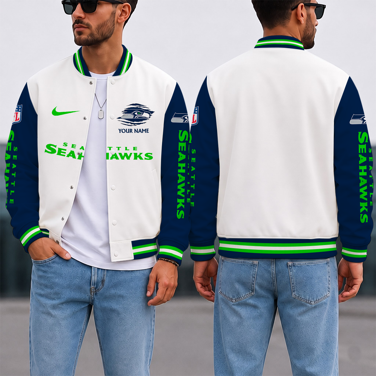 SPECIAL EDITION - NEW CUSTOMIZED NFL06 SSH SEATTLE SEAHAWKS SATIN VARSITY & BASEBALL JACKET