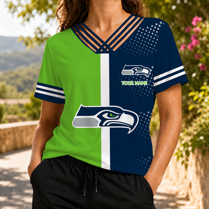 VIRAL EDITION - NEW CUSTOMIZED NFL06 SSH SEATTLE SEAHAWKS V-NECK SHIRT