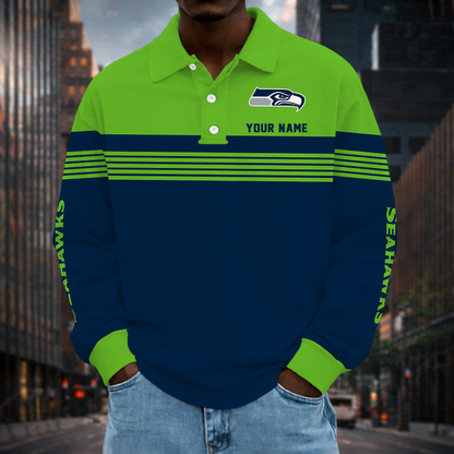 EXCLUSIVE EDITION - NEW CUSTOMIZED NFL06 SSH SEATTLE SEAHAWKS LONG SLEEVE POLO SHIRT