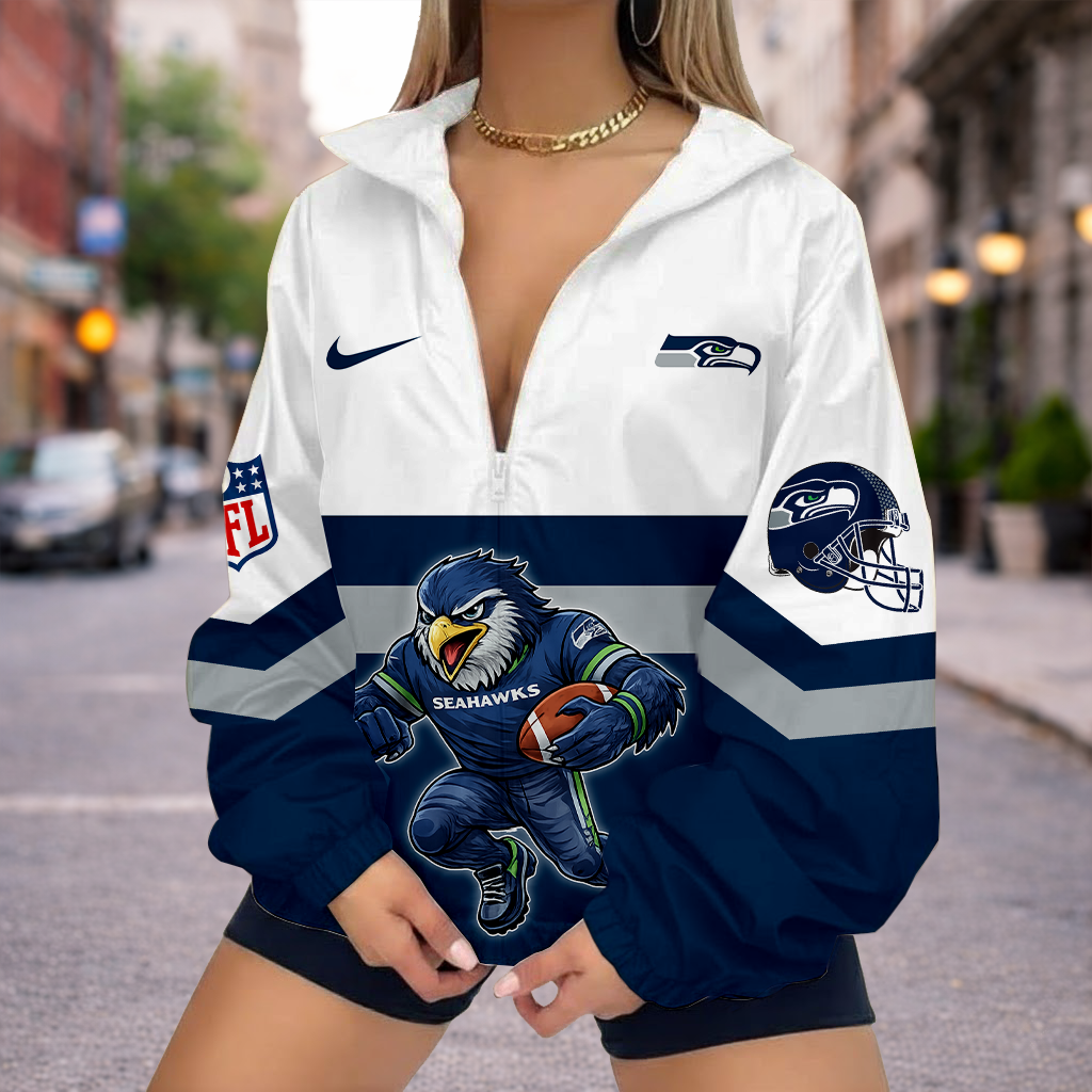 FINAL SALE - NEW CUSTOMIZED NFL06 SSH SEATTLE SEAHAWKS V-NECK ZIPPER SWEATSHIRT JACKET