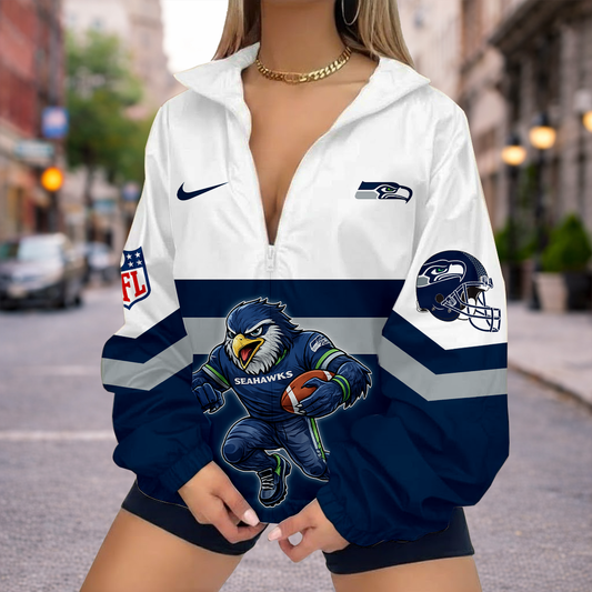 FINAL SALE - NEW CUSTOMIZED NFL06 SSH SEATTLE SEAHAWKS V-NECK ZIPPER SWEATSHIRT JACKET