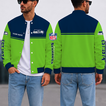 FINAL SALE - NEW CUSTOMIZED NFL06 SSH SEATTLE SEAHAWKS SATIN VARSITY & BASEBALL JACKET