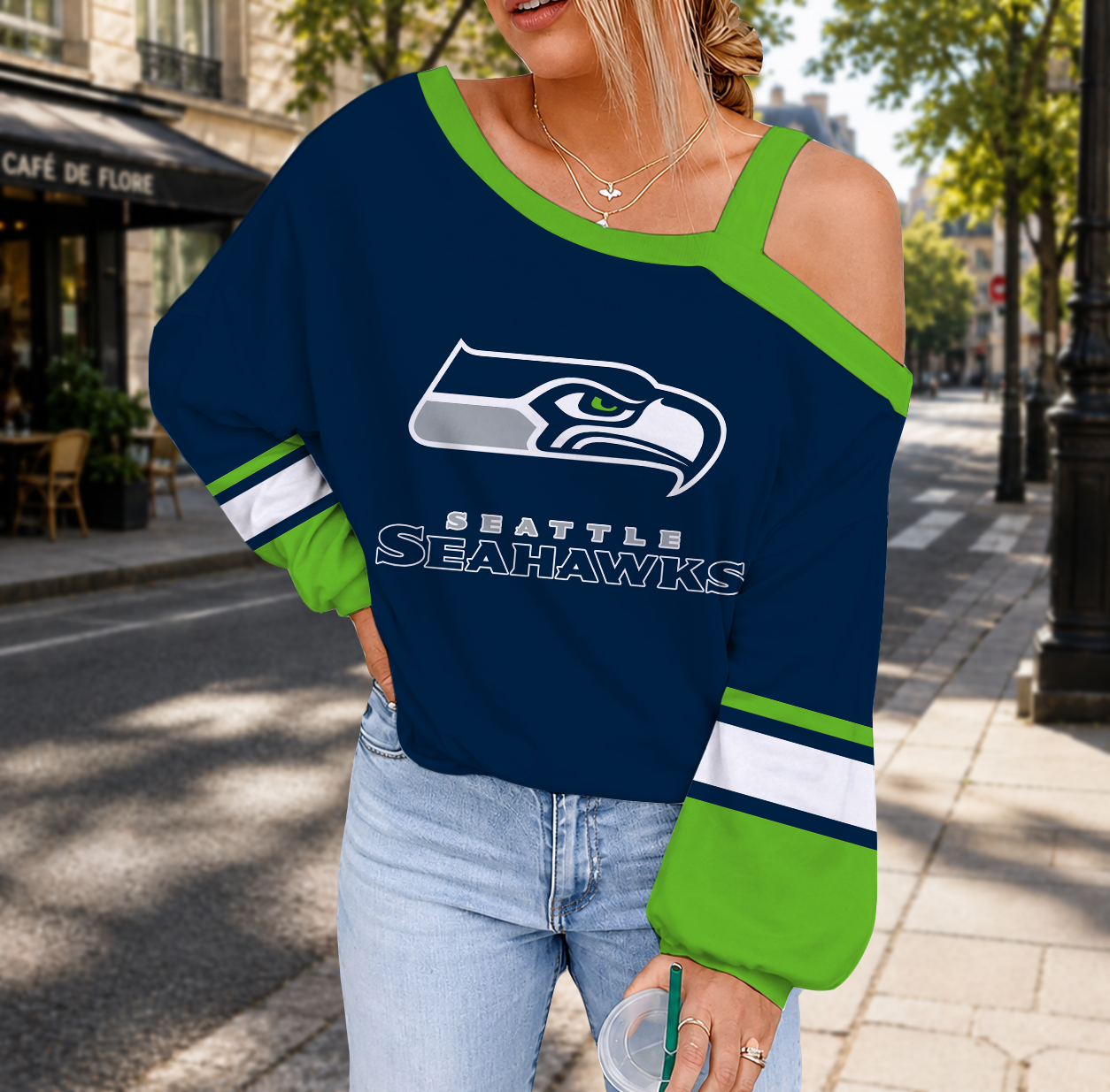 LIMITED EDITION - NEW CUSTOMIZED NFL06 SSH SEATTLE SEAHAWKS DROP SHOULDER SWEATSHIRT