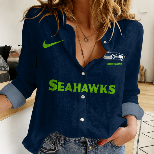 FINAL SALE - NEW CUSTOMIZED NFL06 SSH SEATTLE SEAHAWKS WOMEN CASUAL SHIRT