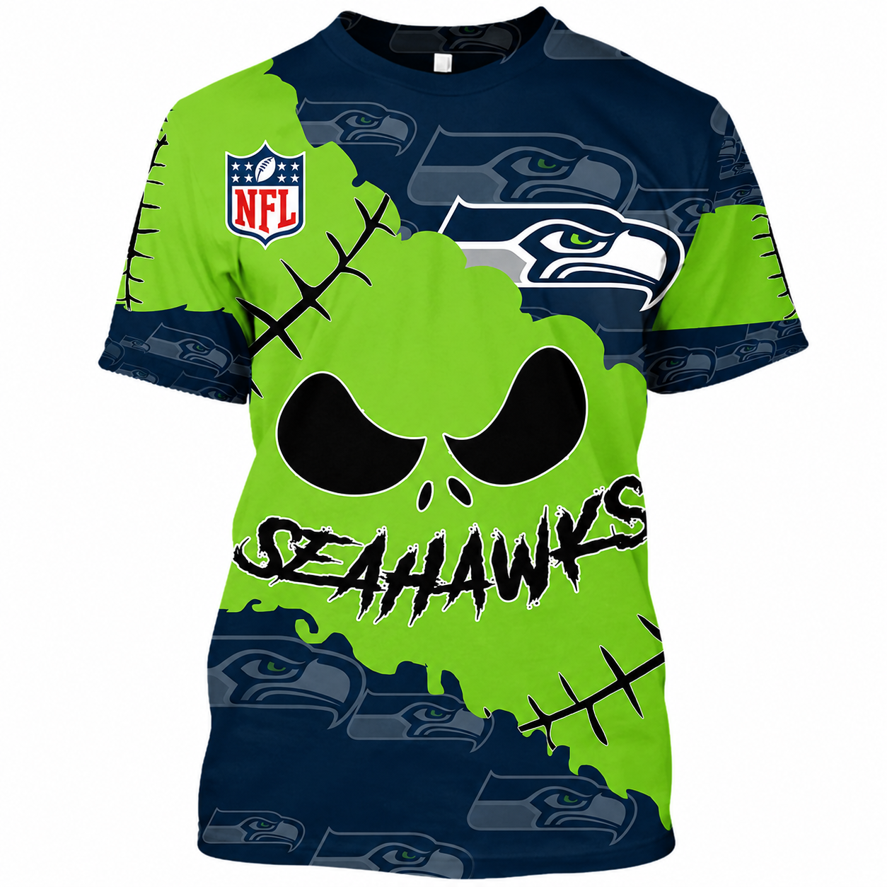 SPECIAL EDITION - NEW CUSTOMIZED NFL06 SSH SEATTLE SEAHAWKS HALLOWEEN SKULL APPAREL FOR FANS
