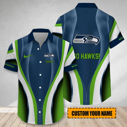 LIMITED EDITION - NEW CUSTOMIZED NFL06 SSH SEATTLE SEAHAWKS SHORT SLEEVE BUTTON-UP SHIRT