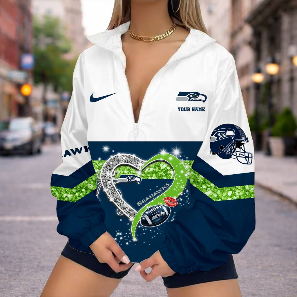 FINAL SALE - NEW CUSTOMIZED NFL06 SSH SEATTLE SEAHAWKS V-NECK ZIPPER SWEATSHIRT JACKET