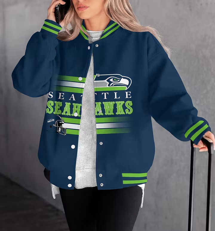 FINAL SALE - NEW CUSTOMIZED NFL06 SSH SEATTLE SEAHAWKS SATIN VARSITY & BASEBALL JACKET