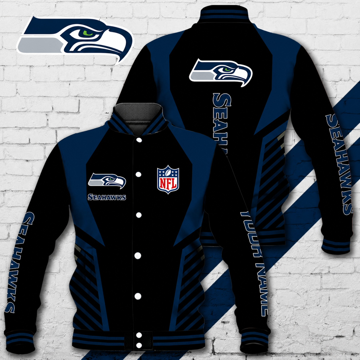 LIMITED EDITION - NEW CUSTOMIZED NFL06 SSH SEATTLE SEAHAWKS SATIN VARSITY & BASEBALL JACKET