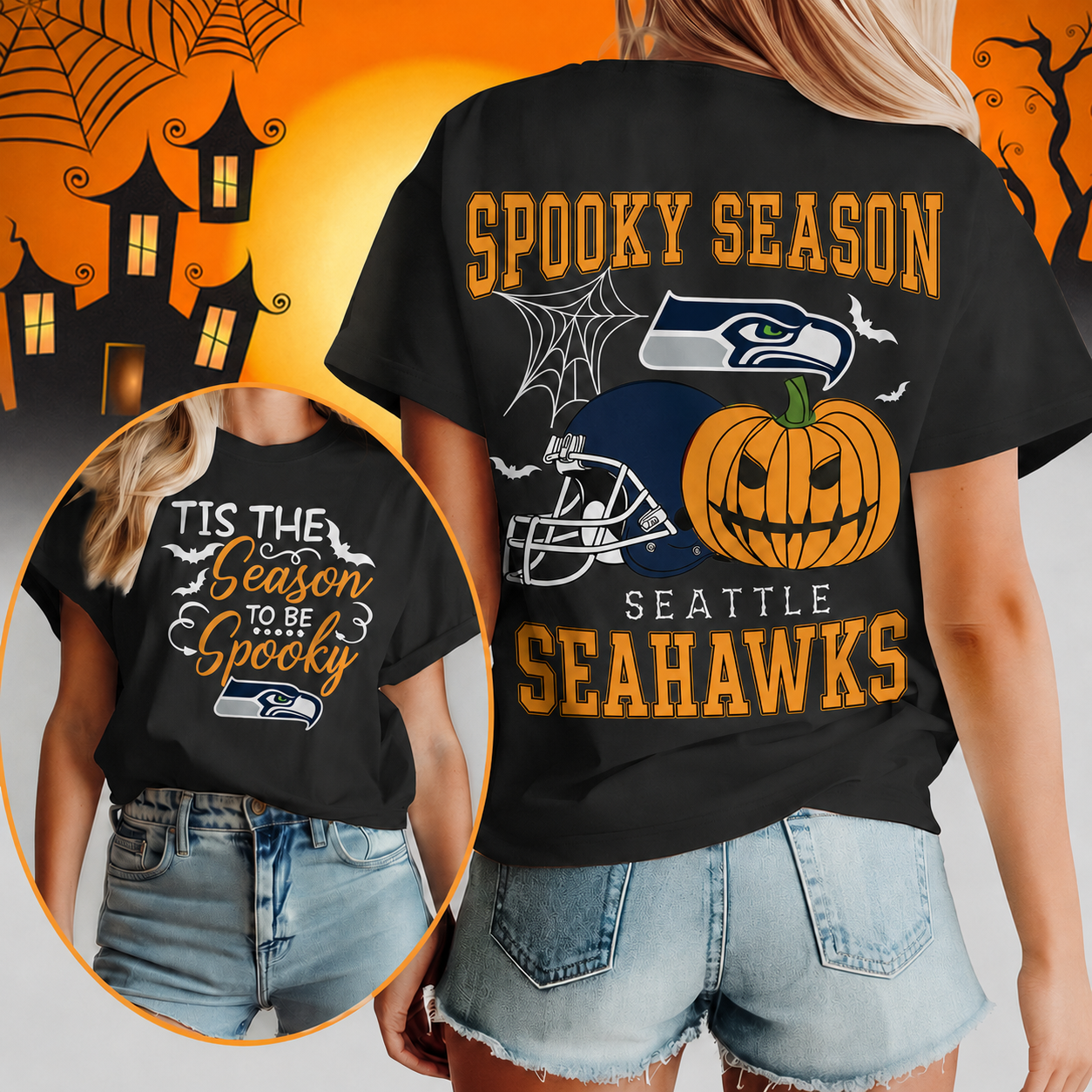 FLASH SALE - NEW CUSTOMIZED NFL06 SSH SEATTLE SEAHAWKS  HALLOWEEN T-SHIRT, HOODIE & ZIP HOODIE