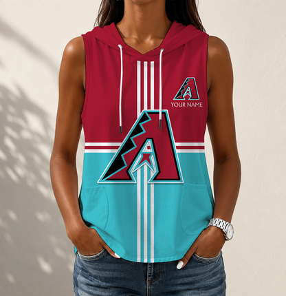 VIRAL EDITION - NEW CUSTOMIZED MLB07 ADS ARIZONA DIAMONDBACKS WOMEN'S SLEEVELESS HOODED POCKET TANK TOP