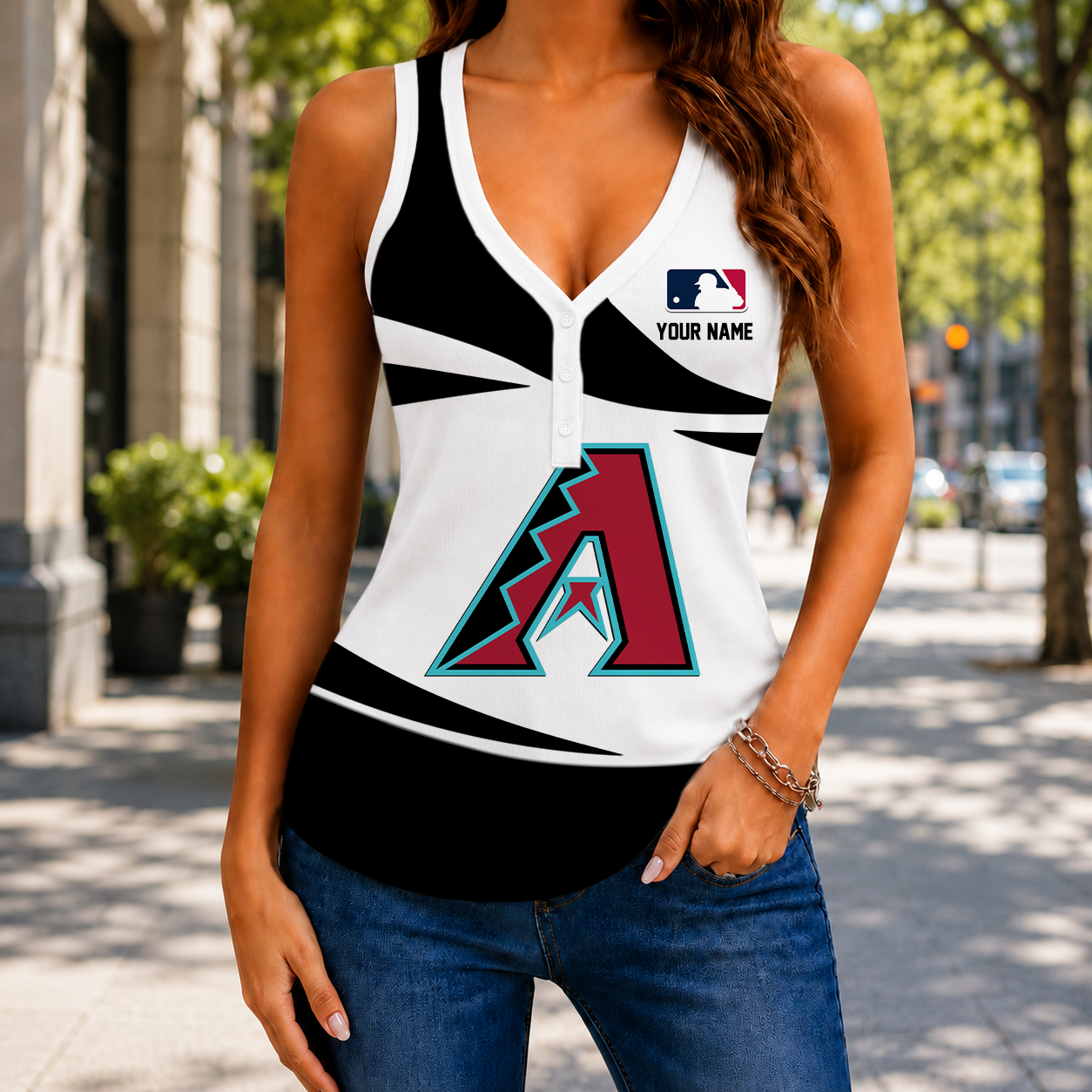 FINAL SALE - NEW CUSTOMIZED MLB07 ADS ARIZONA DIAMONDBACKS WOMEN'S V-NECK TANK TOP