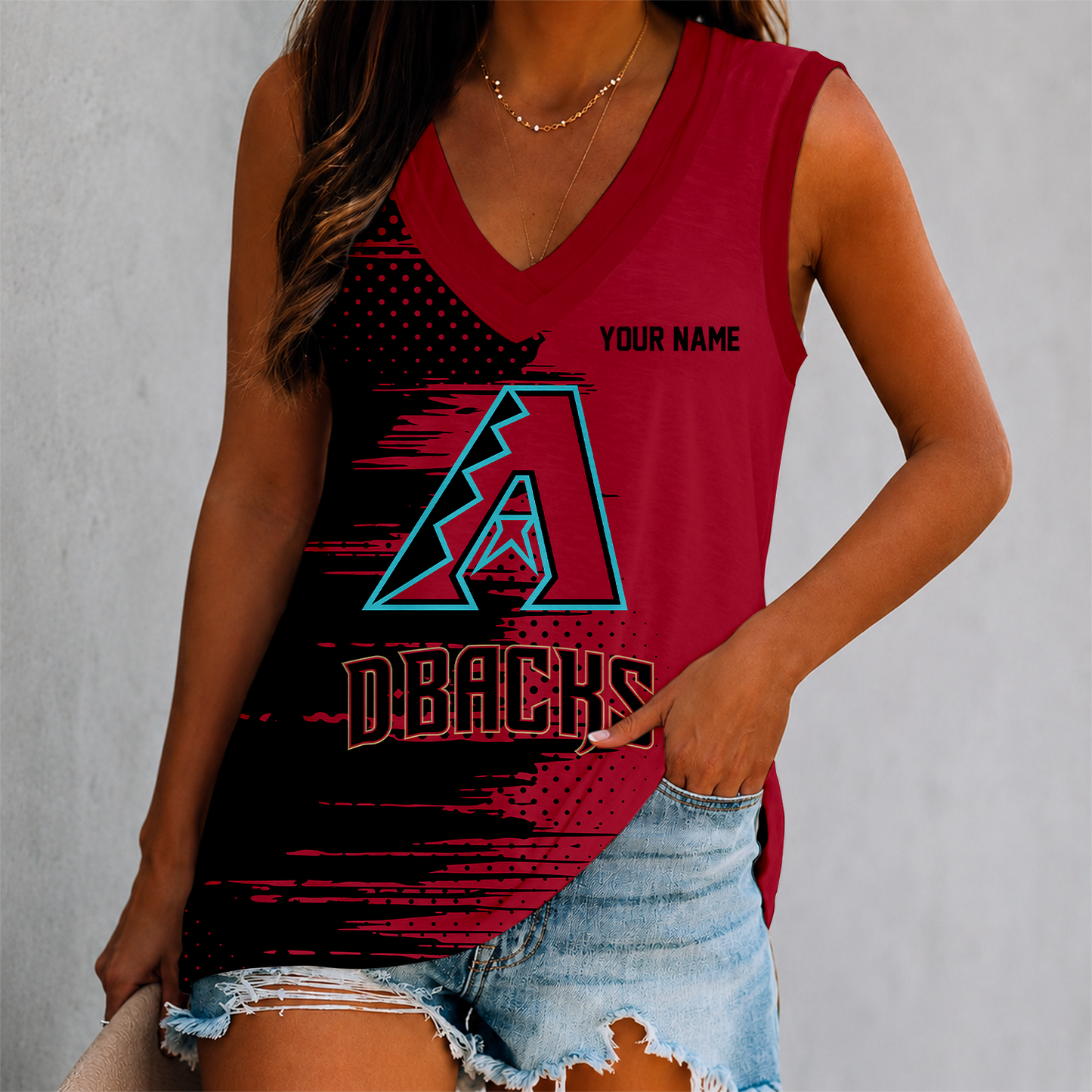 FINAL SALE - NEW CUSTOMIZED MLB07 ADS ARIZONA DIAMONDBACKS WOMEN'S V-NECK TANK TOP