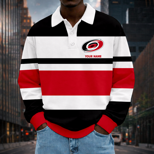 LIMITED EDITION - NEW CUSTOMIZED NHL07 CLH CR HURRICANES MEN LONG SLEEVE POLO