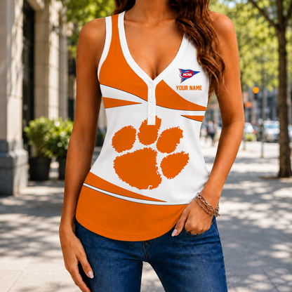 SPECIAL EDITION - NEW CUSTOMIZED NCAA FBS07 CST CLEMSON TIGERS WOMEN'S V-NECK TANK TOP