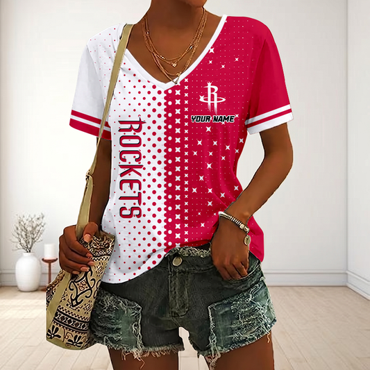 VIRAL EDITION - NEW CUSTOMIZED NBA07 HRO HOUSTON ROCKETS V-NECK FEMALE SHIRT