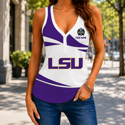 LIMITED EDITION - NEW CUSTOMIZED NCAA CWS07 LST LSU TIGERS WOMEN'S V-NECK TANK TOP