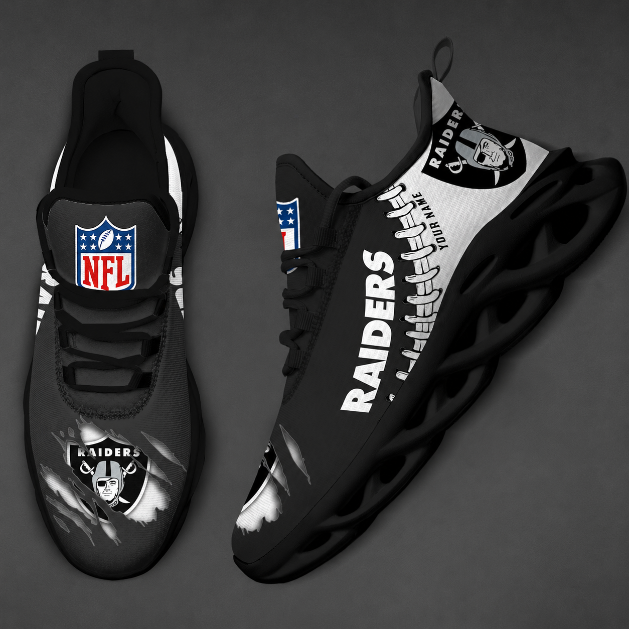 FINAL SALE - NEW CUSTOMIZED NFL07 LVR LAS VEGAS RAIDERS UNISEX MAX SOUL SHOES