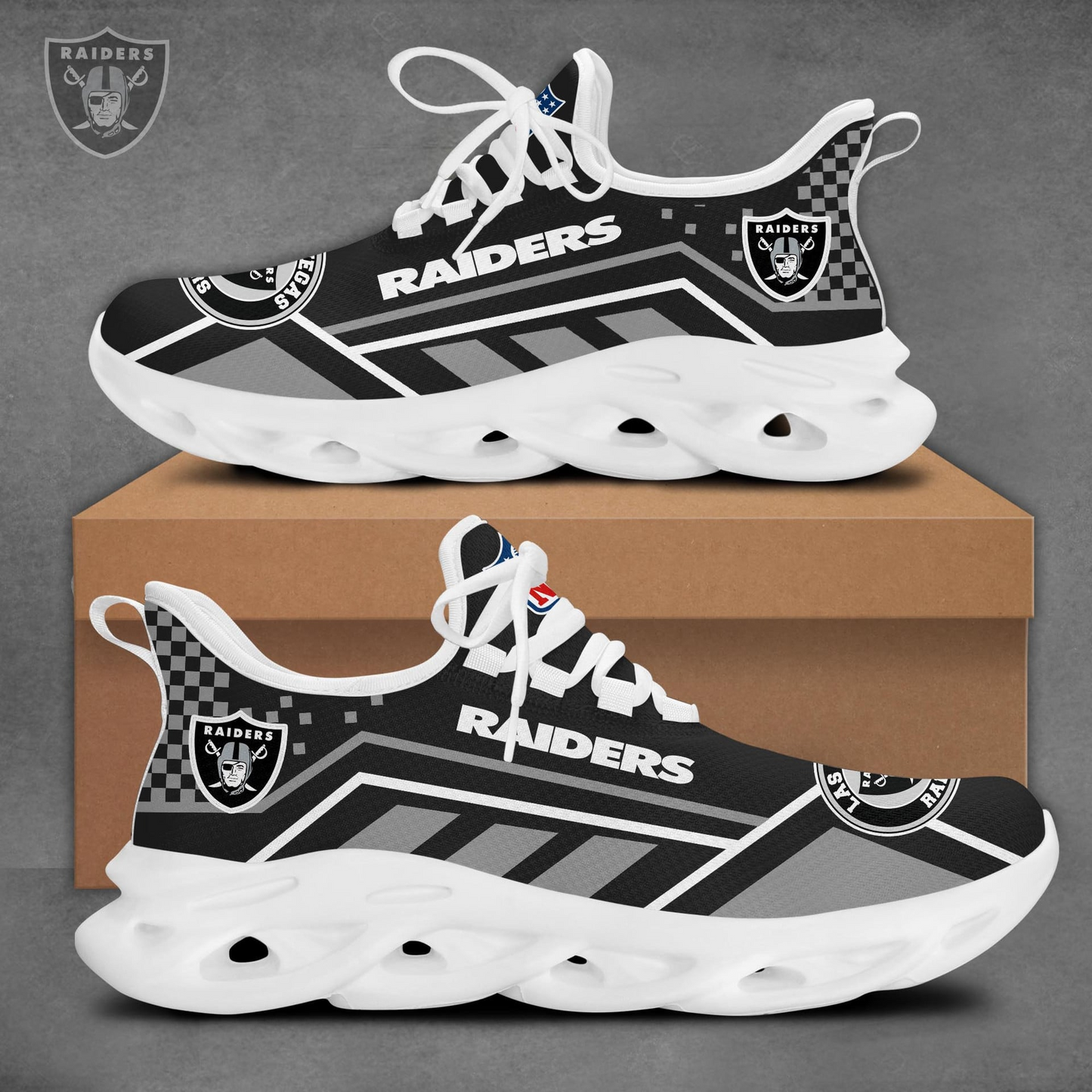 LIMITED EDITION - NEW CUSTOMIZED NFL07 LVR LAS VEGAS RAIDERS MAX SOUL SHOES