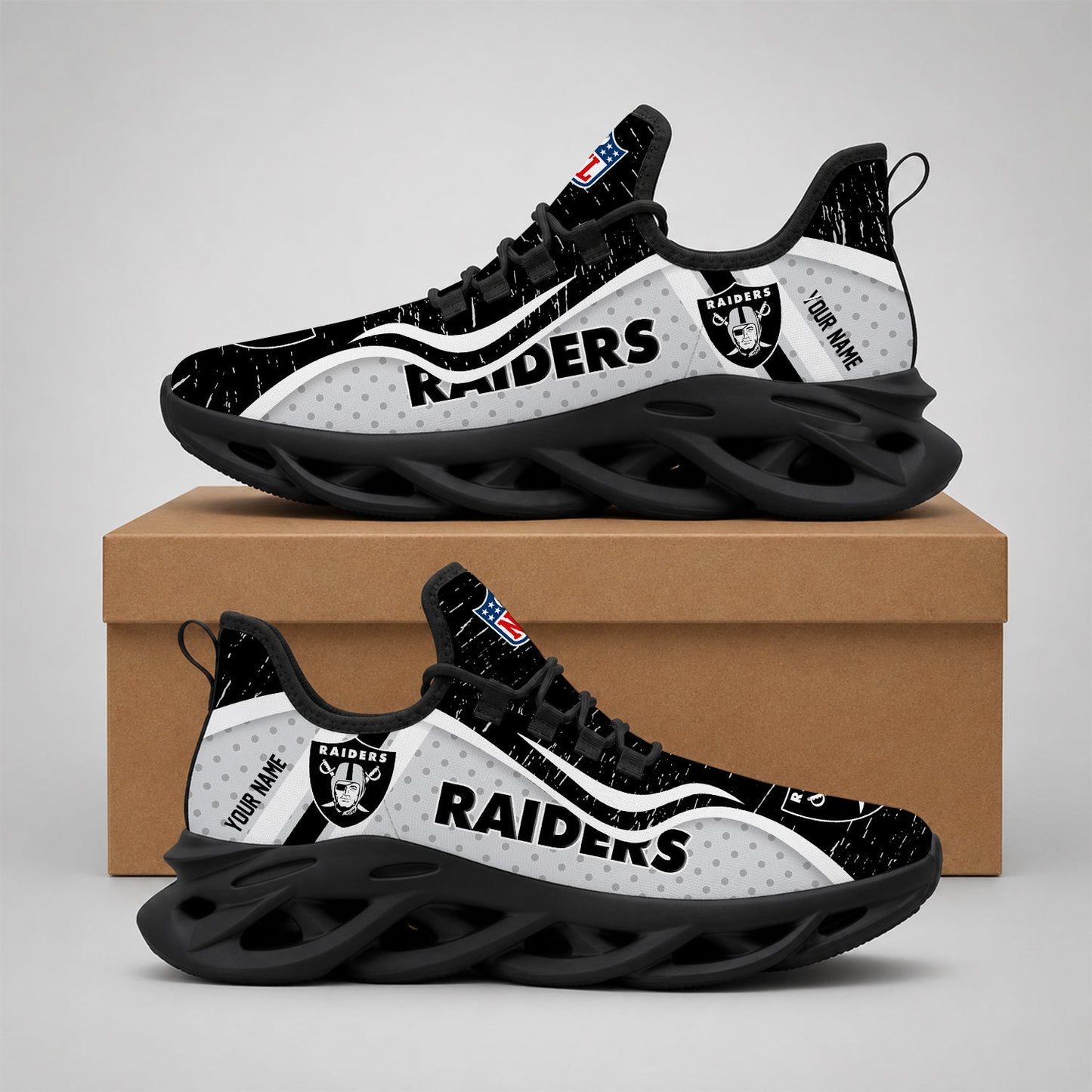 LIMITED EDITION - NEW CUSTOMIZED NFL07 LVR LAS VEGAS RAIDERS MAX SOUL SHOES