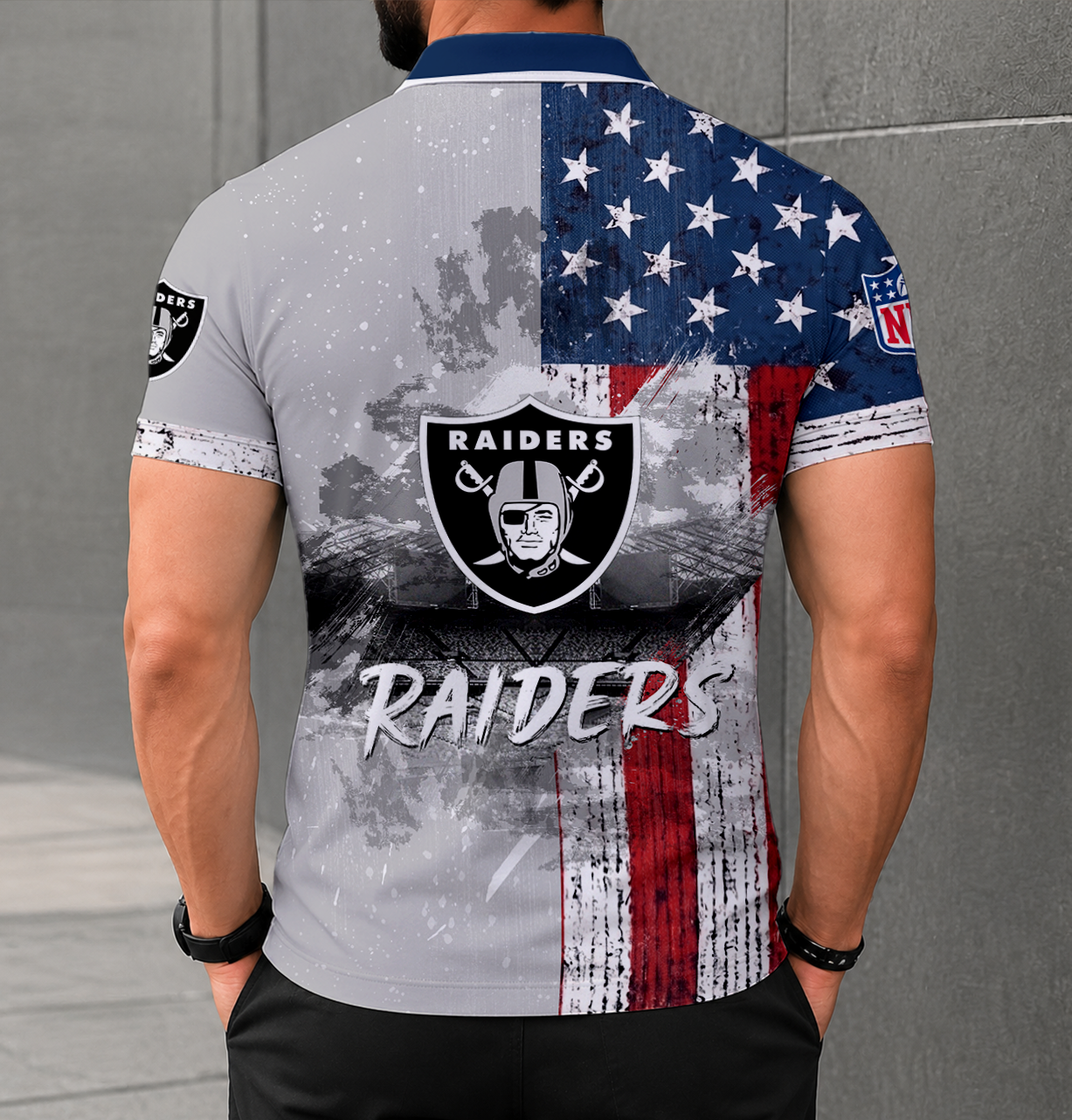 FINAL SALE - NEW CUSTOMIZED NFL07 LVR LAS VEGAS RAIDERS POLO SHIRT